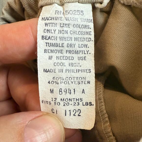 Vintage Coveralls Overalls Baby Toddler Boy 12 Months Tan Red Baseball CUTE - Picture 5 of 6